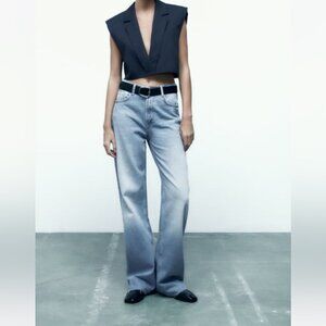 Zara Wide Leg High-Rise Raw Hem Jeans Size EU 34/ US 2